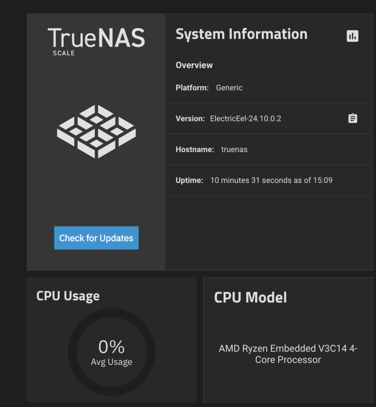 TrueNAS Dashboard